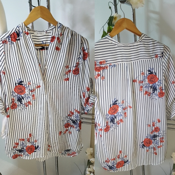 LOT OF X2🍒Roses Blue Striped Top| Vintage Beaded Tassel Long Necklace - Picture 9 of 14